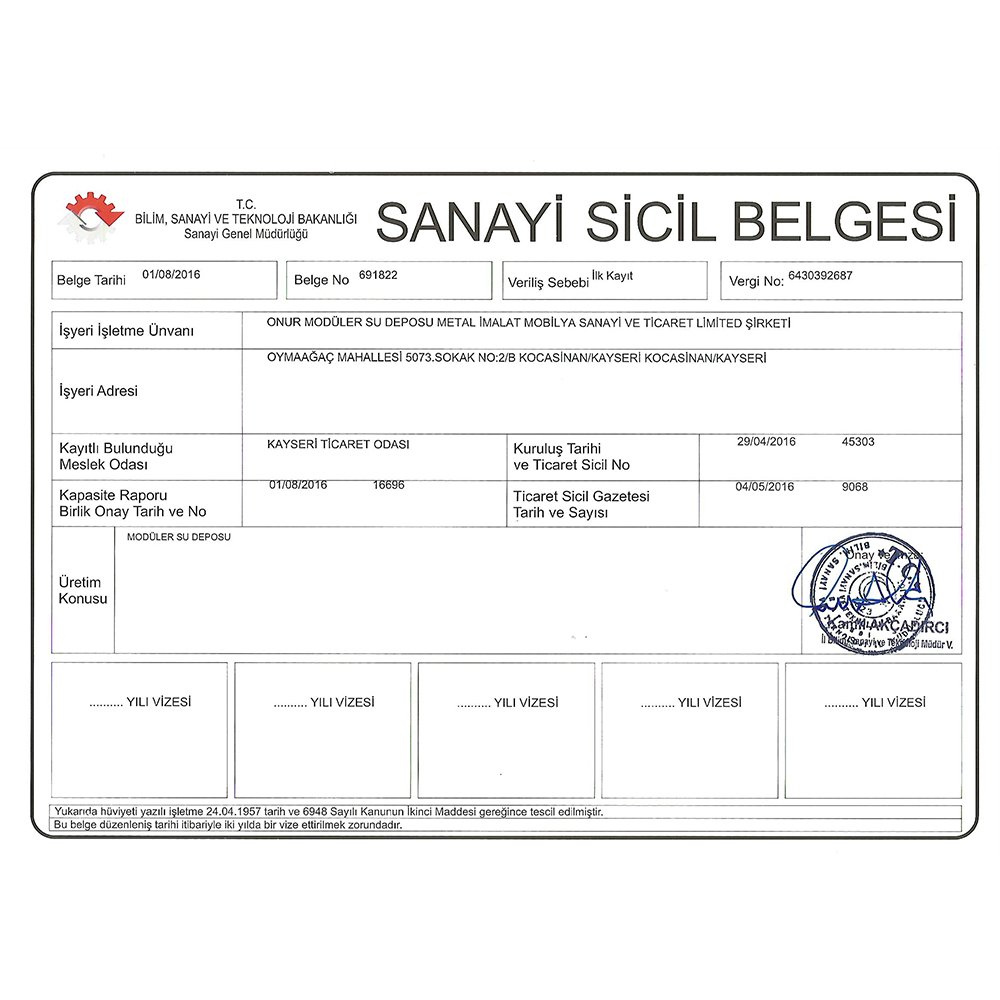 SANAYİ SİCİL BELGESİ